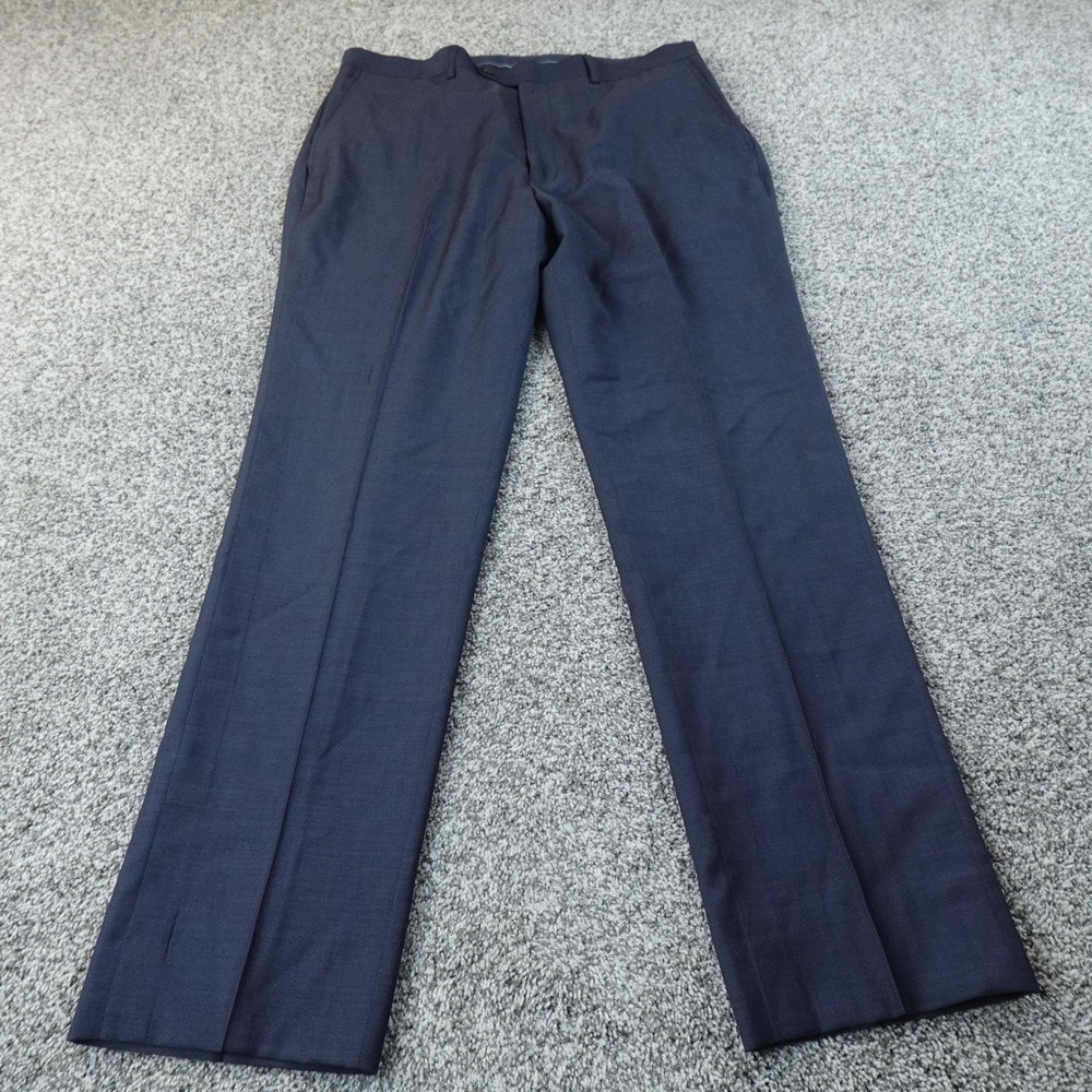 Coogi Pants Mens 38X32 Blue Wool Chino‎ Trouser Dress Slacks Flat Front Career